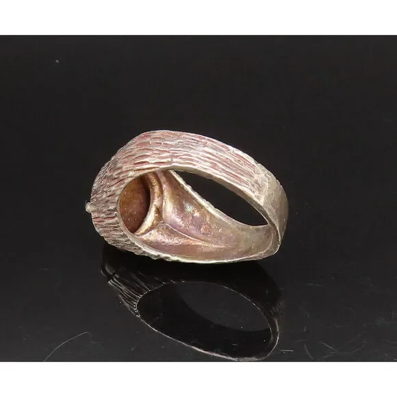 925 Silver Vintage Cabochon Tiger's Eye Branch Textured Ring Sz 10 RG25957